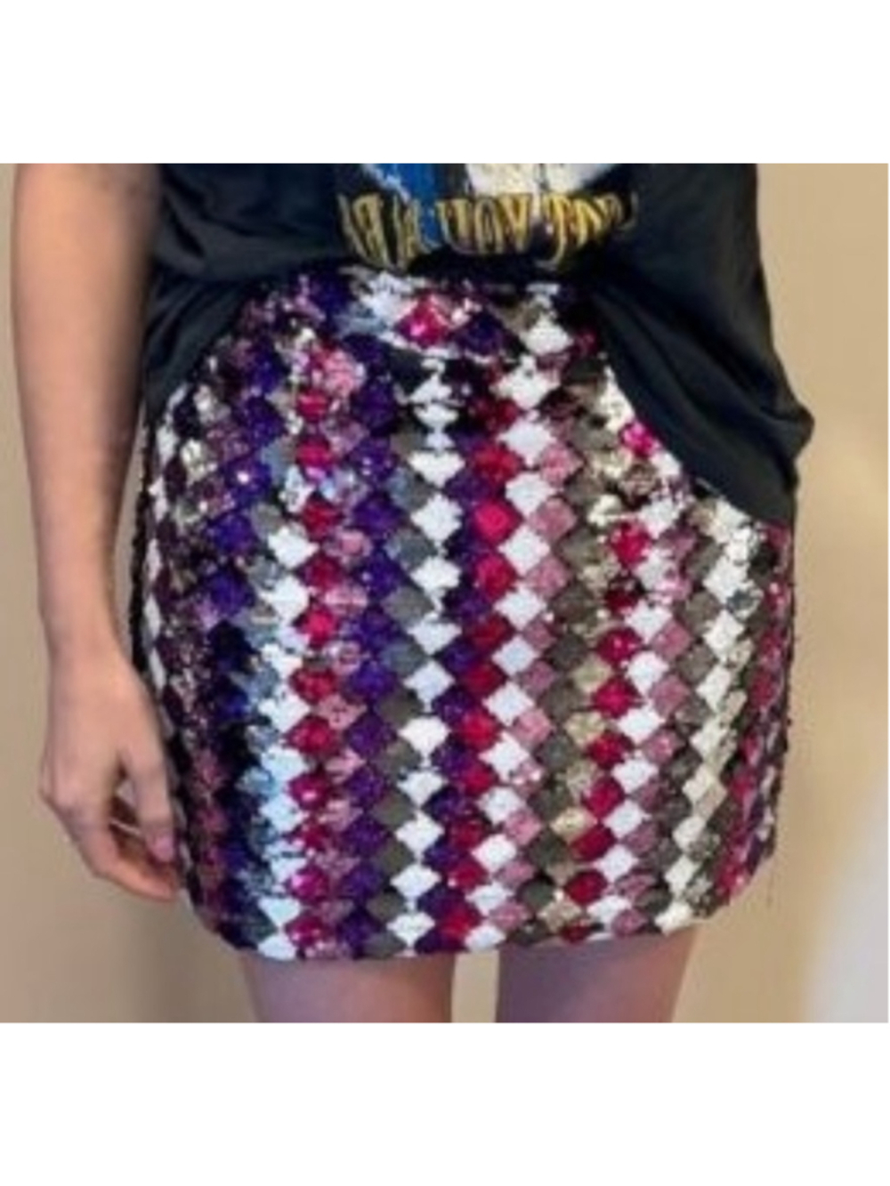 Nasty Gal Sequin Harlequin Mini Skirt Size 0 Multicolor Festival Season Glam